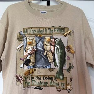 New Vintage The F-Word Fishing Peggy Murray Funny Graphic T-shirt 2000s Y2K